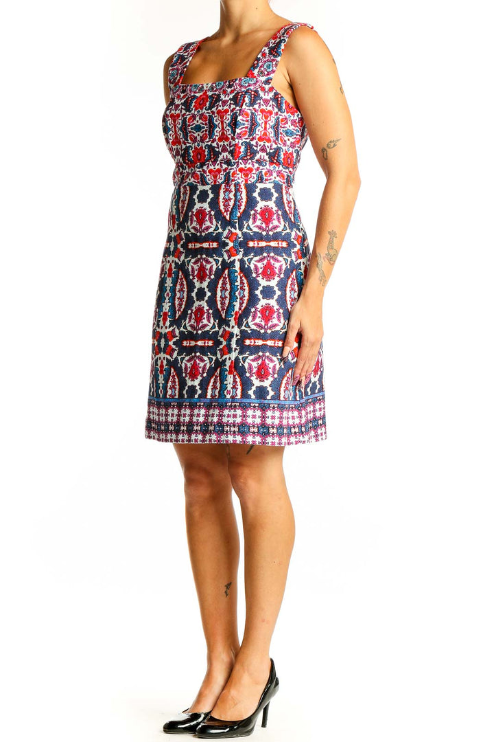 Front view of Taylor Red and Blue Floral Print Sleeveless Dress