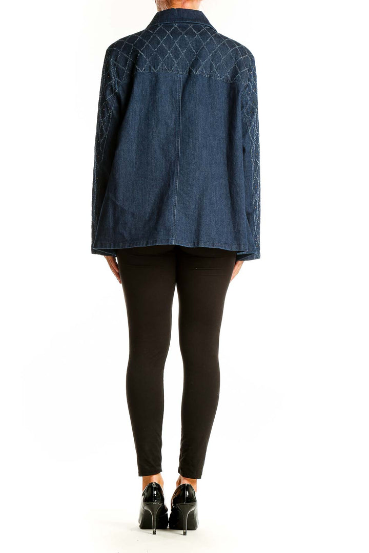 Back view of Alfred Dunner blue denim jacket showing quilted sleeve detail
