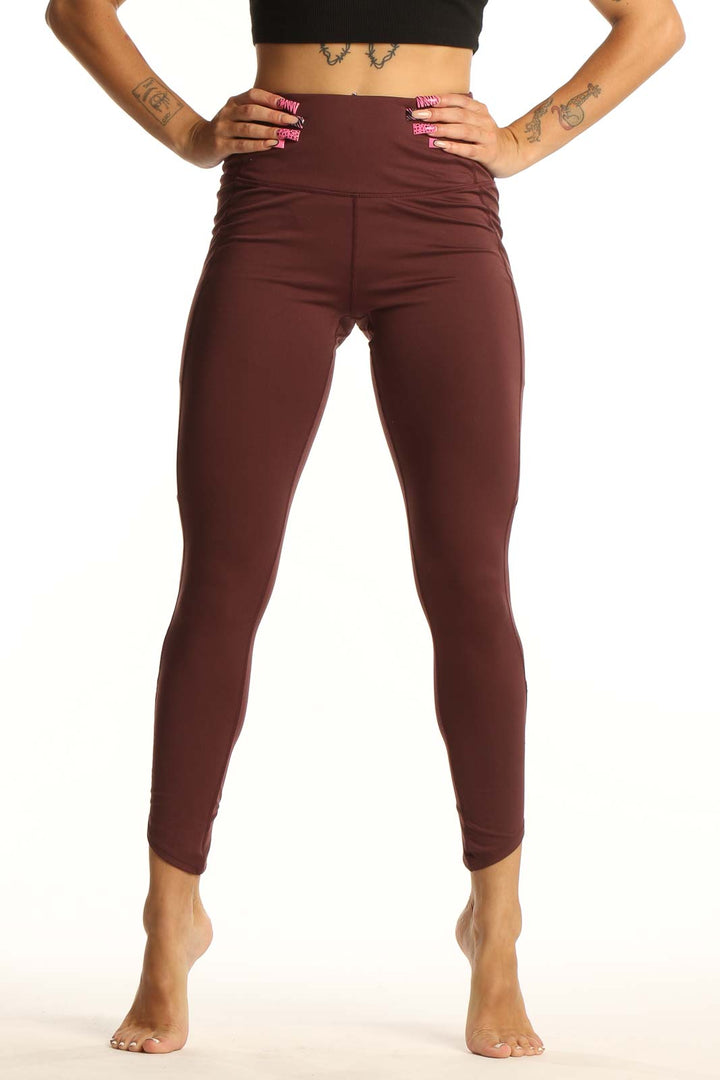 Front view of burgundy high-waisted Aventura activewear leggings