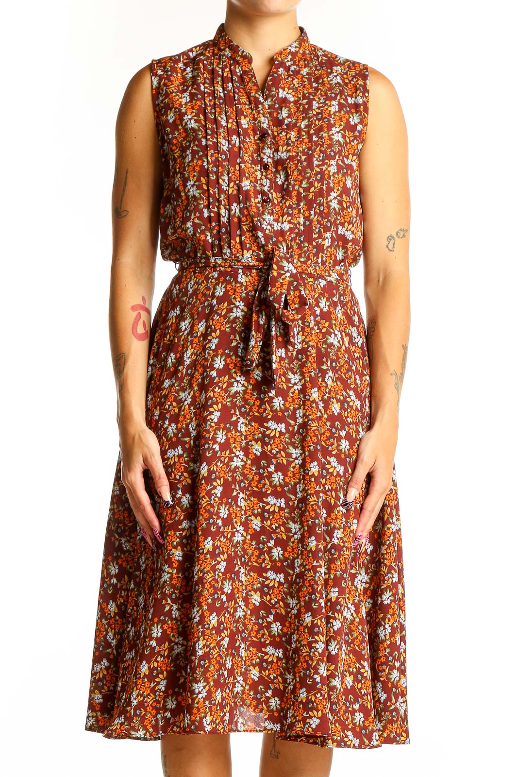 Nanette Lepore Rust Floral Print Sleeveless Midi Dress SilkRoll Nanette Lepore Rust Floral Print Sleeveless Midi Dress SilkRoll