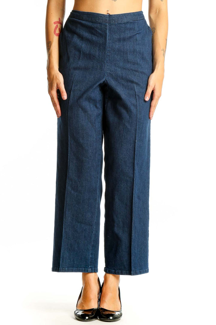 Front view of Alfred Dunner blue wide-leg denim trousers