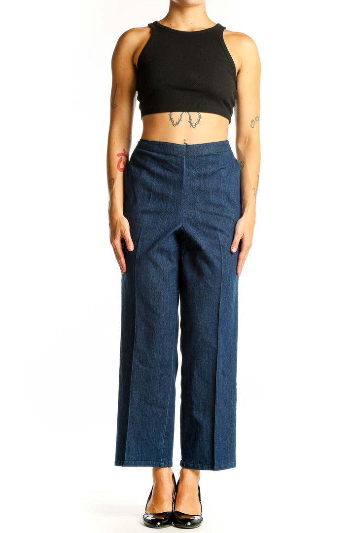 Front view of Alfred Dunner blue wide-leg denim trousers