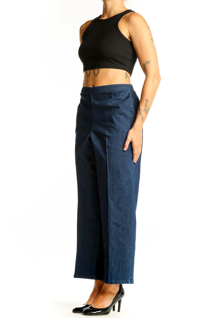 Front view of Alfred Dunner blue wide-leg denim trousers