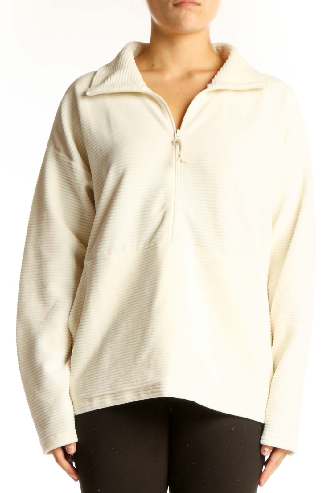 Front view of cream ribbed half-zip pullover jacket from L.L.Bean