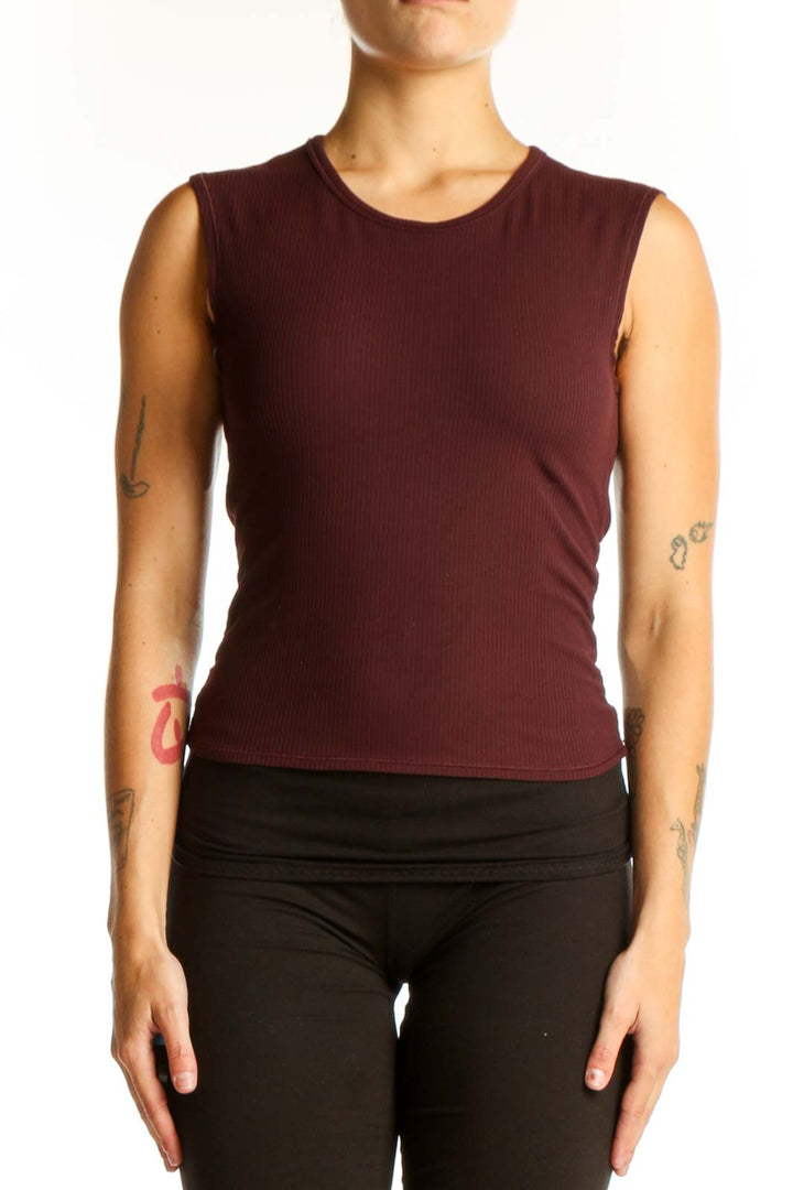 Front view of burgundy Lululemon sleeveless athletic tank top