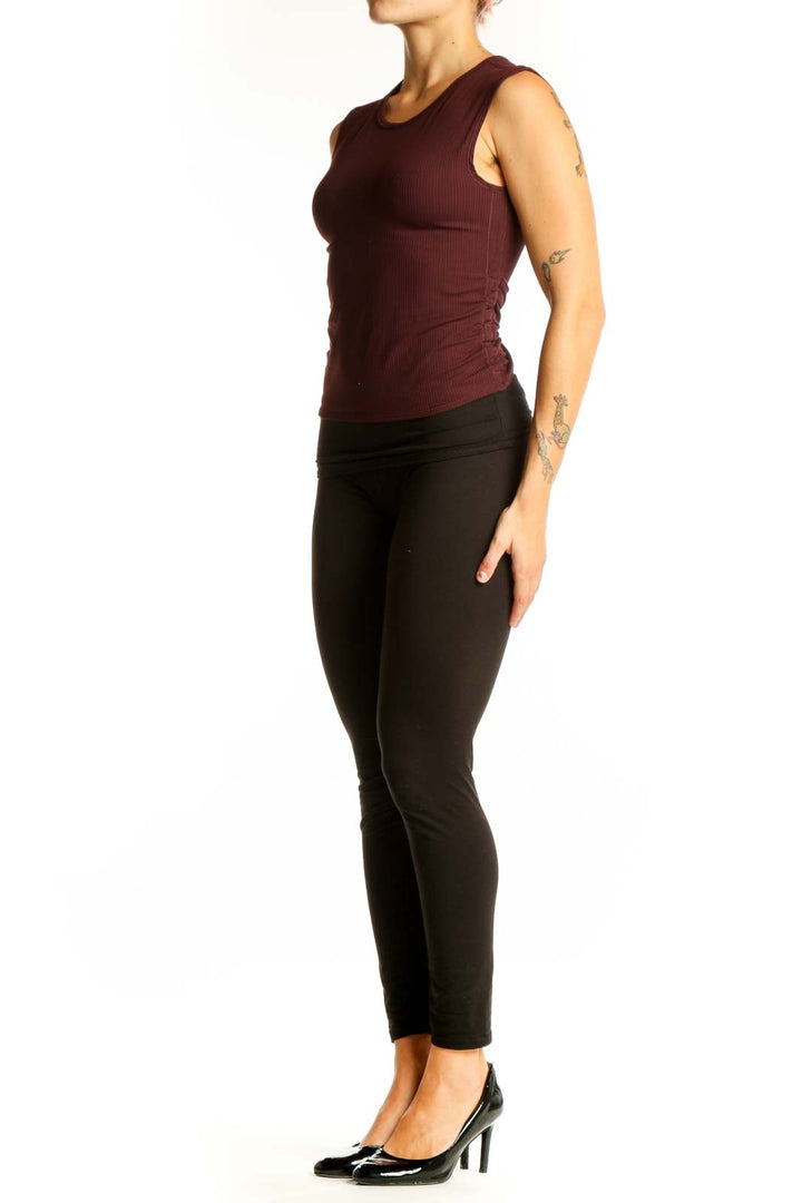 Front view of burgundy Lululemon sleeveless athletic tank top