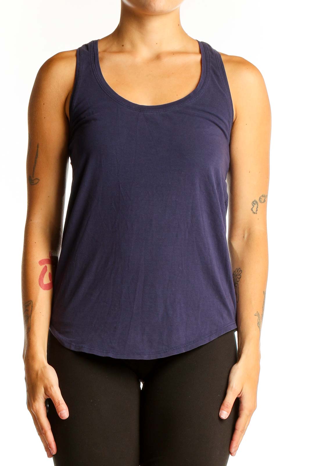 Front view of navy Lululemon racerback athletic tank top