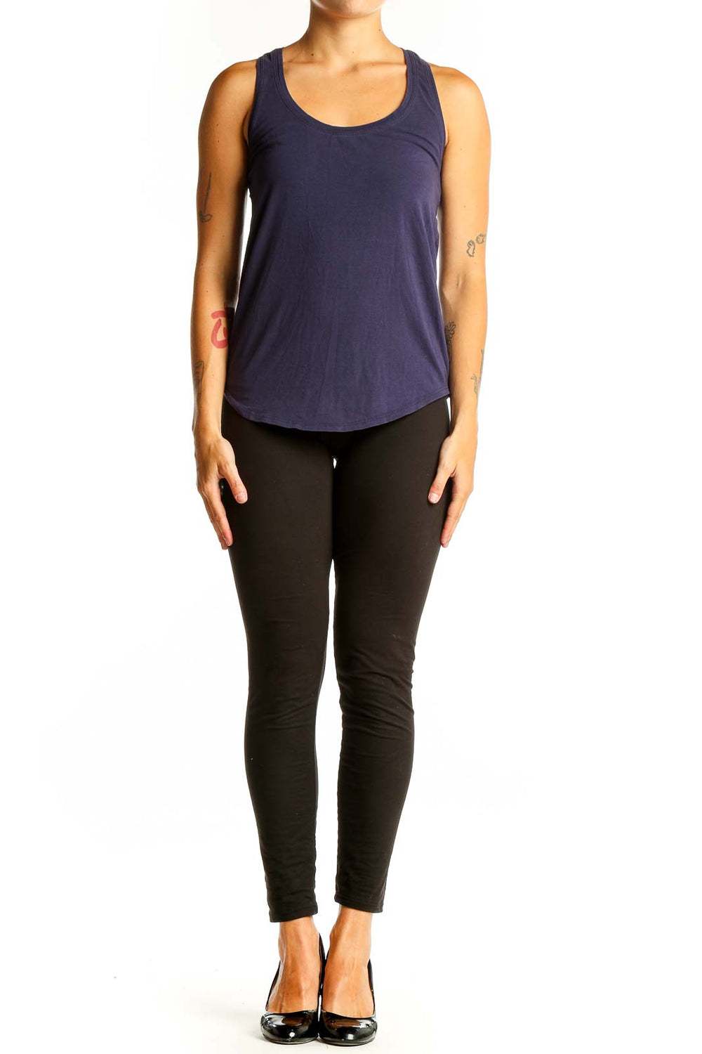 Front view of navy Lululemon racerback athletic tank top