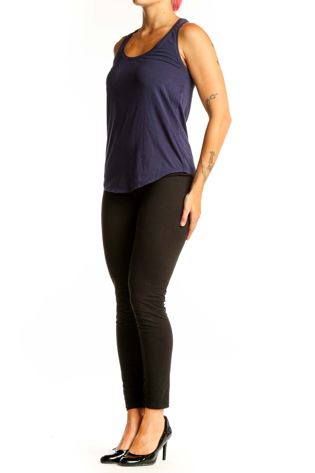 Front view of navy Lululemon racerback athletic tank top
