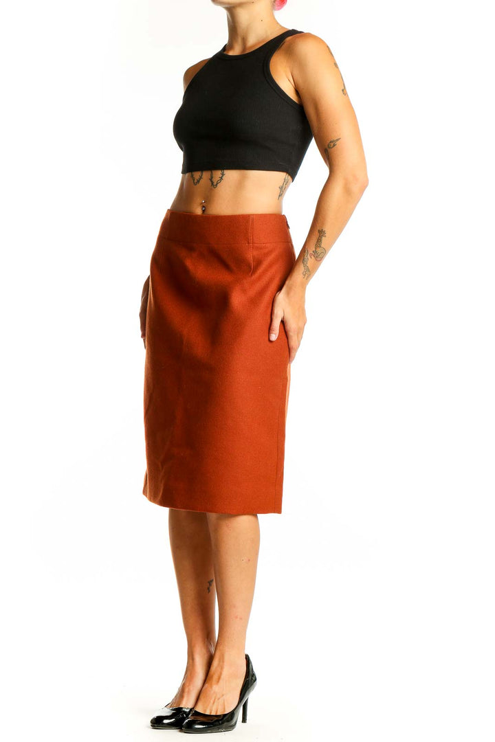 Front view of J.Crew rust wool-blend pencil skirt