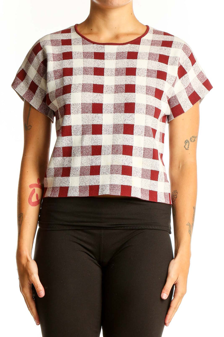 Front view of SilkRoll red and white checkered crop top