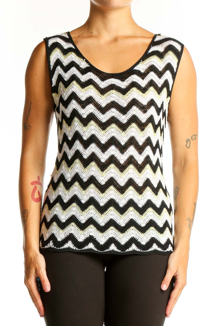 Front view of Missoni black and white chevron knit tank top