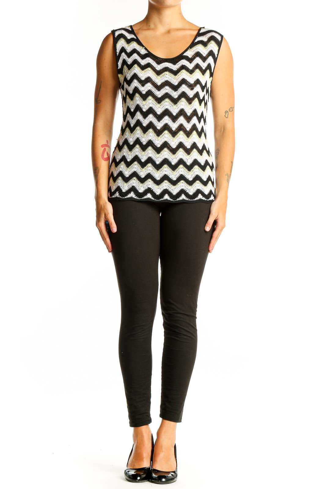 Front view of Missoni black and white chevron knit tank top