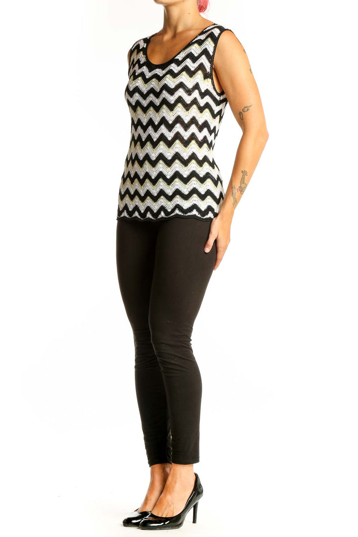 Front view of Missoni black and white chevron knit tank top