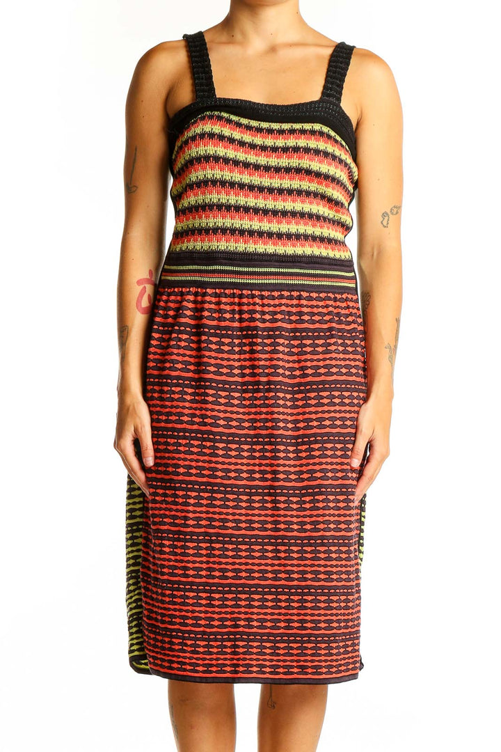 Front view of Missoni multicolor striped knit midi dress
