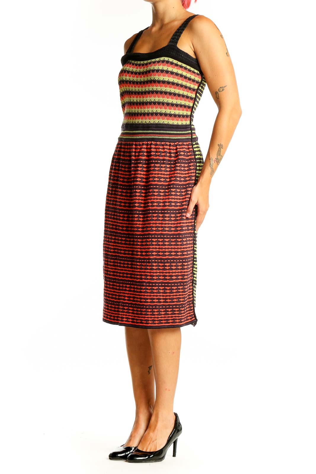 Front view of Missoni multicolor striped knit midi dress