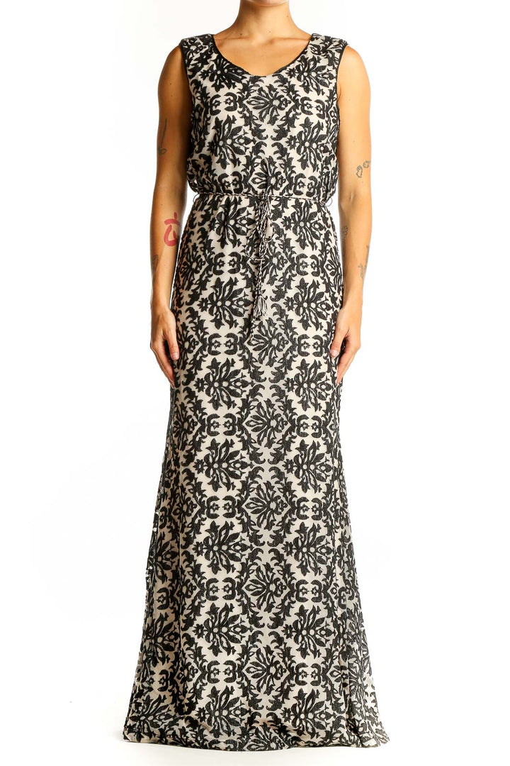 Front view of Chelsea & Violet Black and Beige Floral Maxi Dress