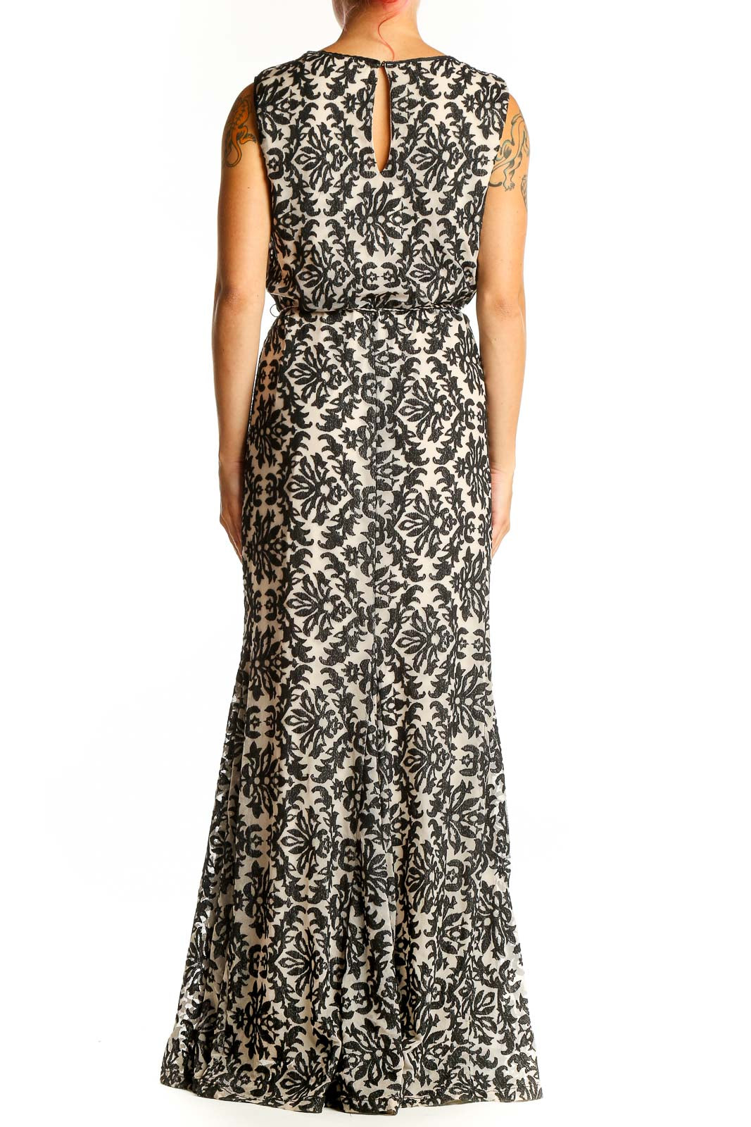 Side view of Chelsea & Violet Black and Beige Floral Maxi Dress