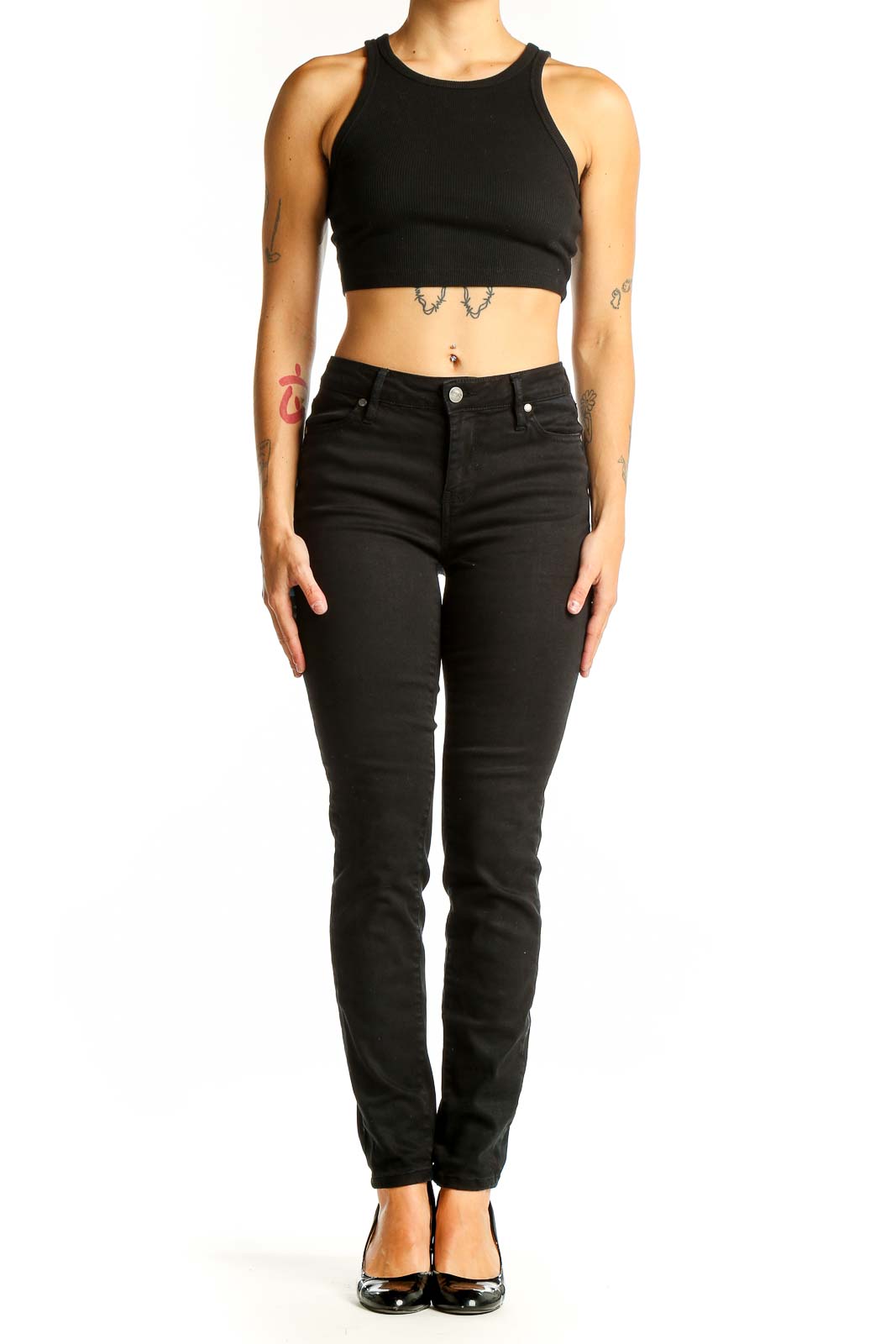 Front view of Buffalo by David Bitton black slim-fit jeans on model