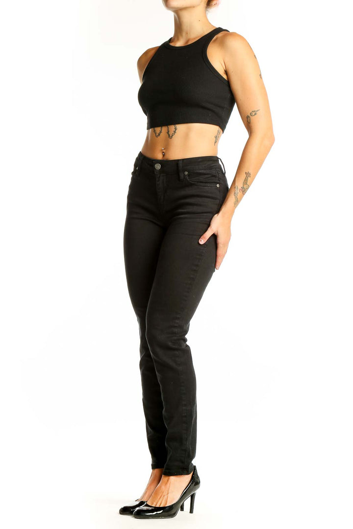 Front view of Buffalo by David Bitton black slim-fit jeans on model