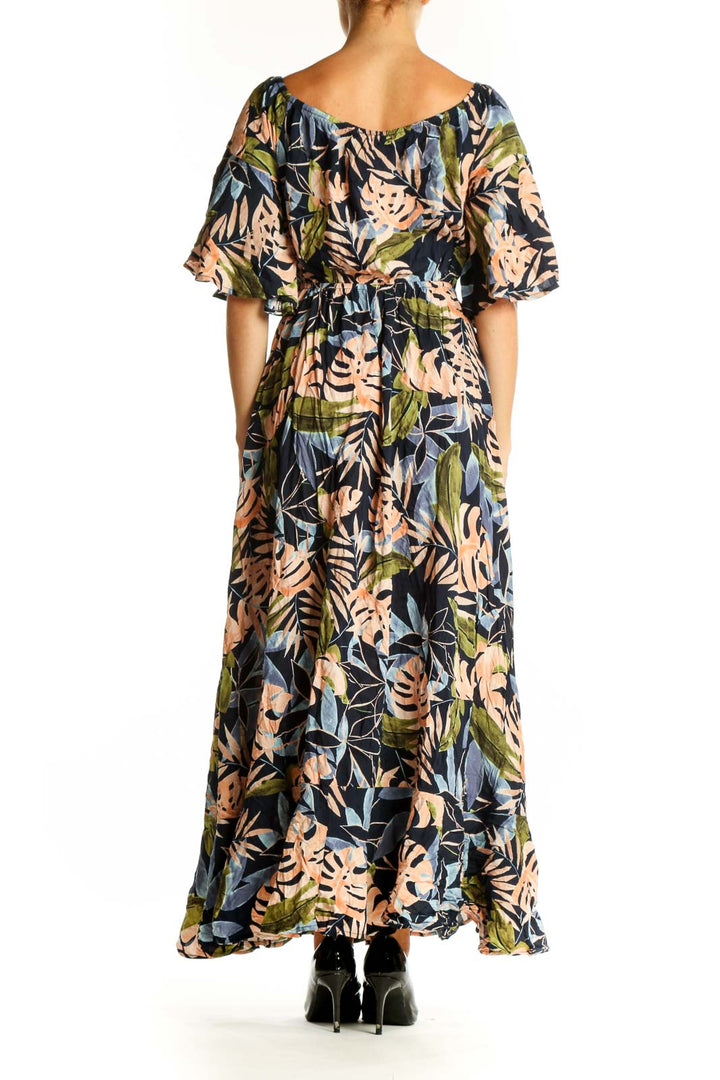 Back view of Label of Love tropical print maxi dress showing full-length design