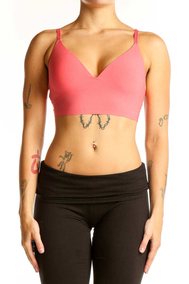 Front view of coral V-neck crop top from Pink Victoria's Secret