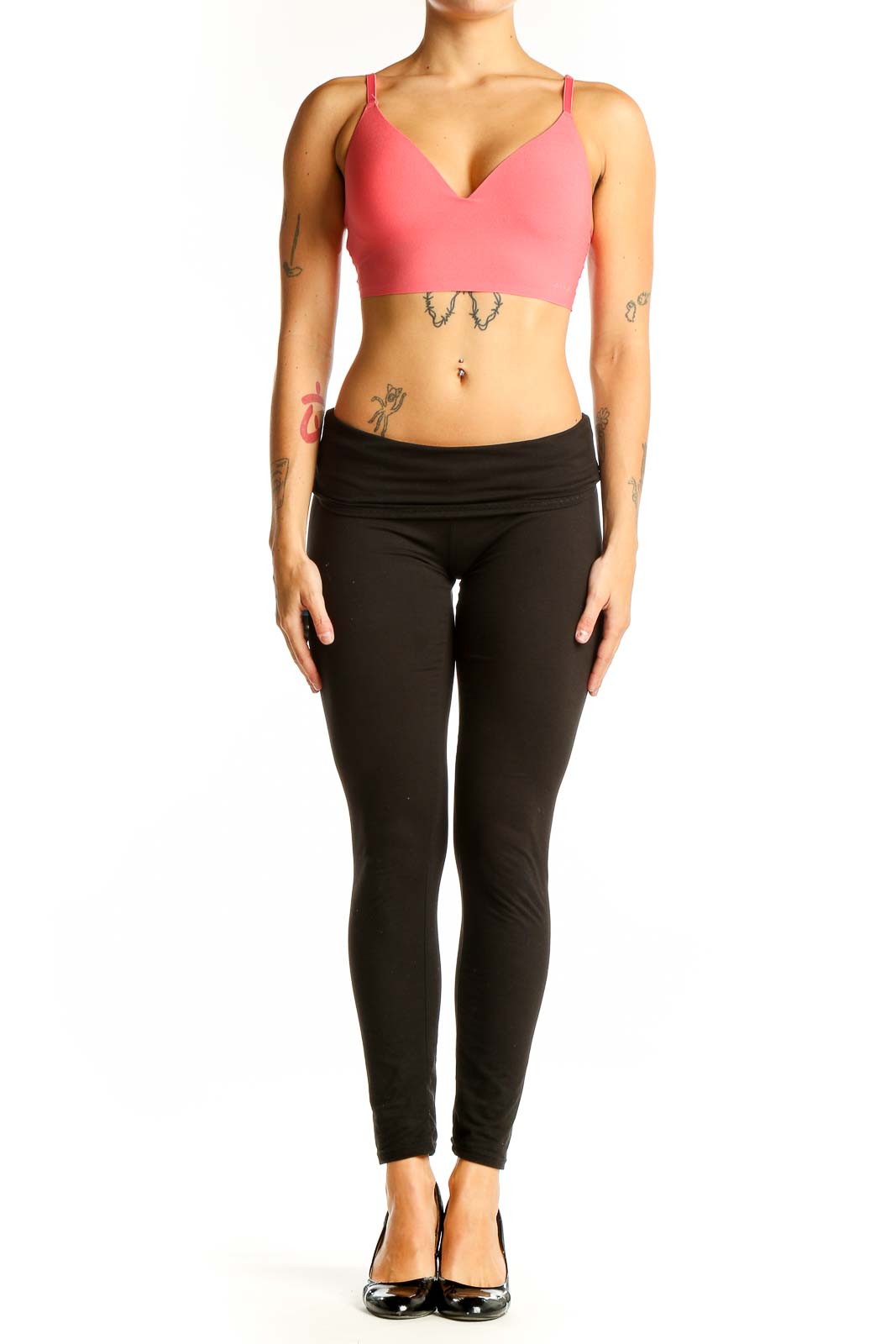 Front view of coral V-neck crop top from Pink Victoria's Secret