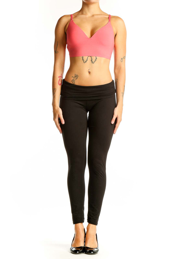 Front view of coral V-neck crop top from Pink Victoria's Secret