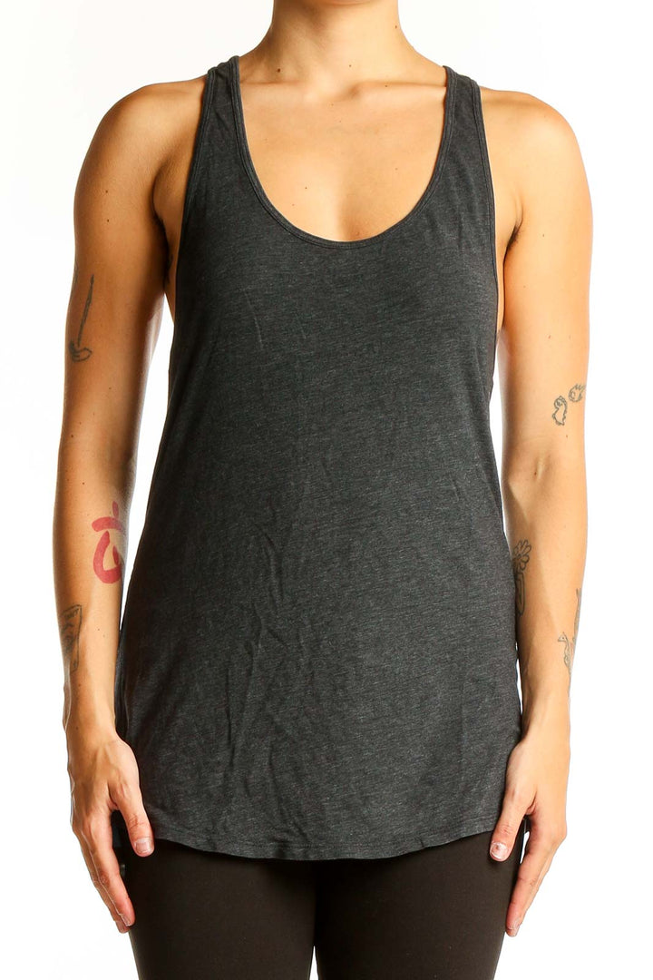 Front view of charcoal gray Lululemon racerback tank top