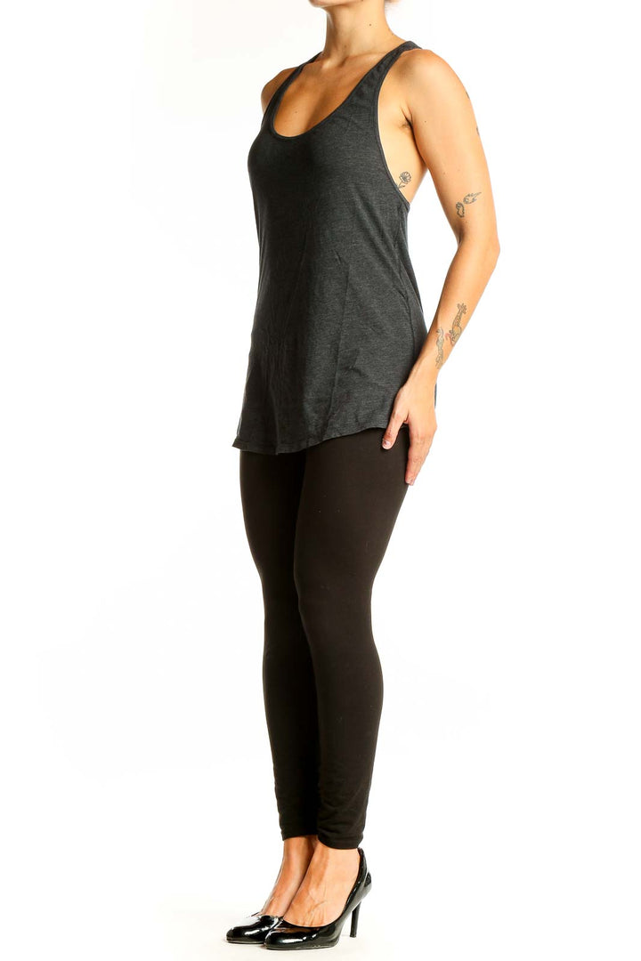 Front view of charcoal gray Lululemon racerback tank top