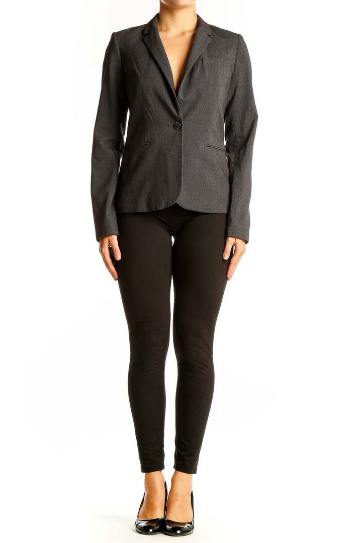 Front view of gray Calvin Klein single-button blazer