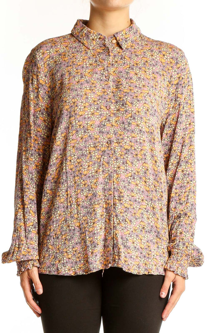 Front view of Numph multicolor floral print button-up shirt