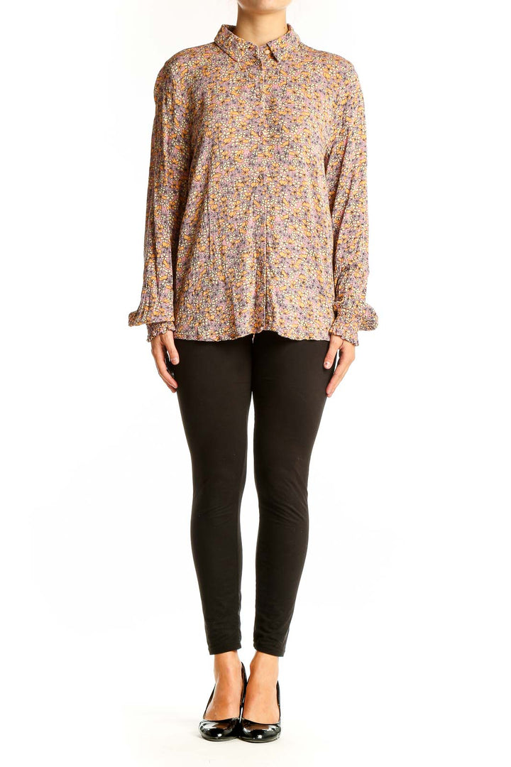Front view of Numph multicolor floral print button-up shirt