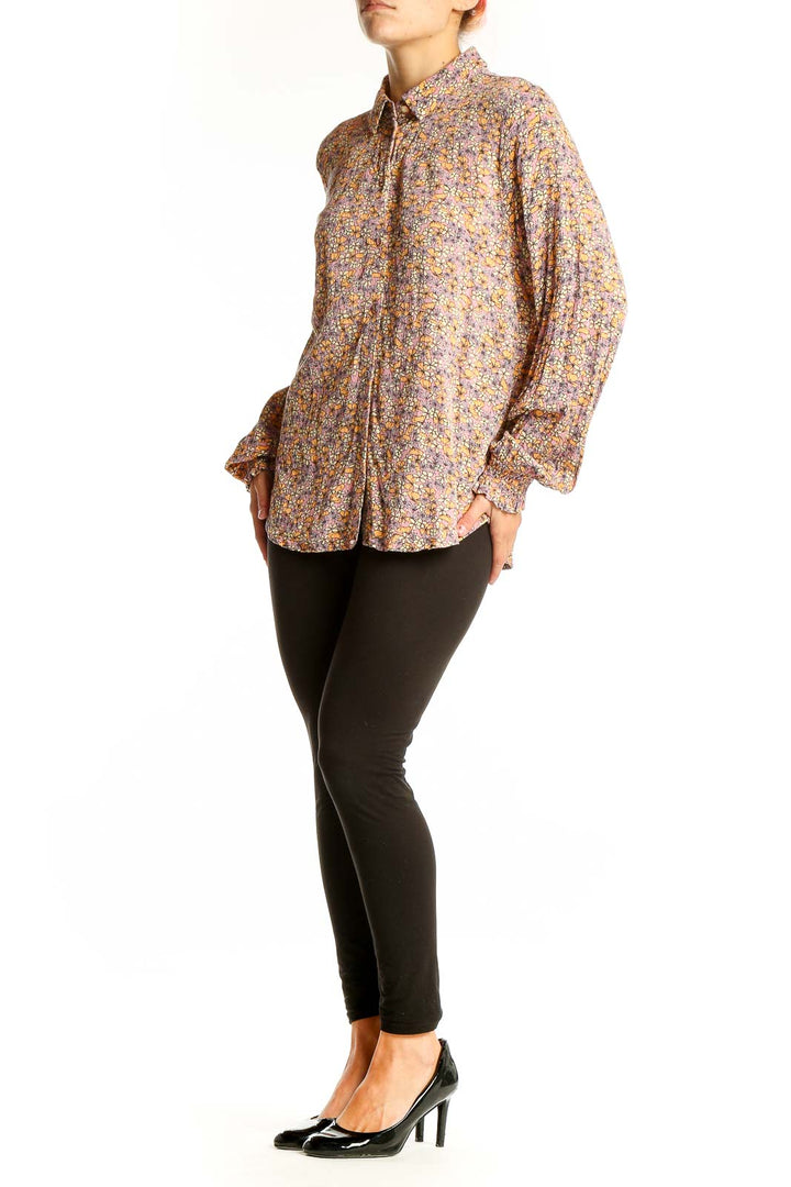 Front view of Numph multicolor floral print button-up shirt