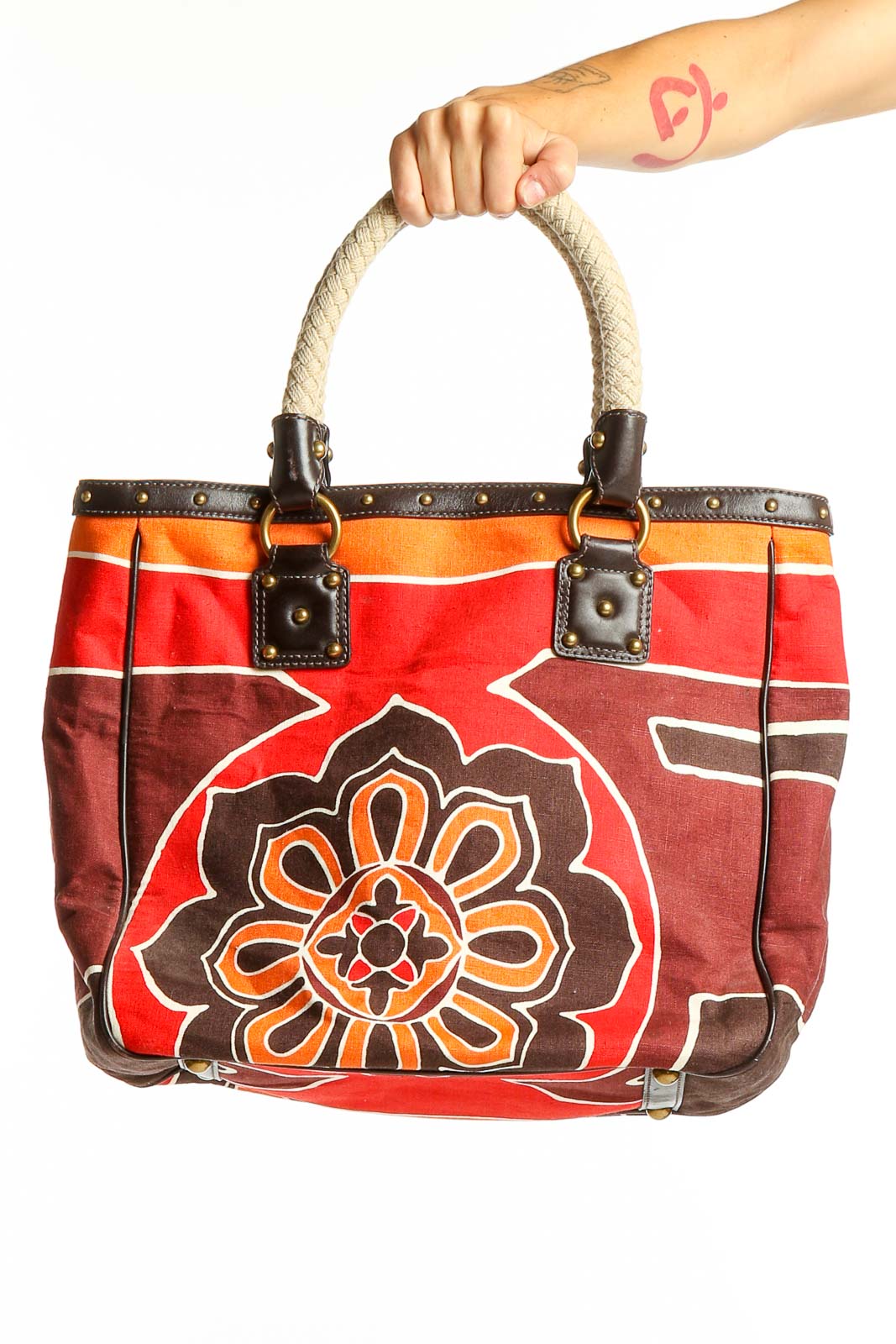 Front view of Red Floral Canvas Tote Bag by Banana Republic