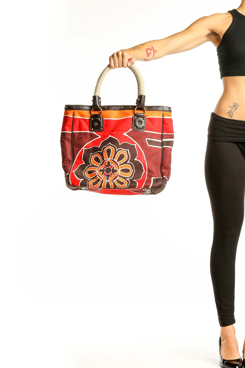 Front view of Red Floral Canvas Tote Bag by Banana Republic