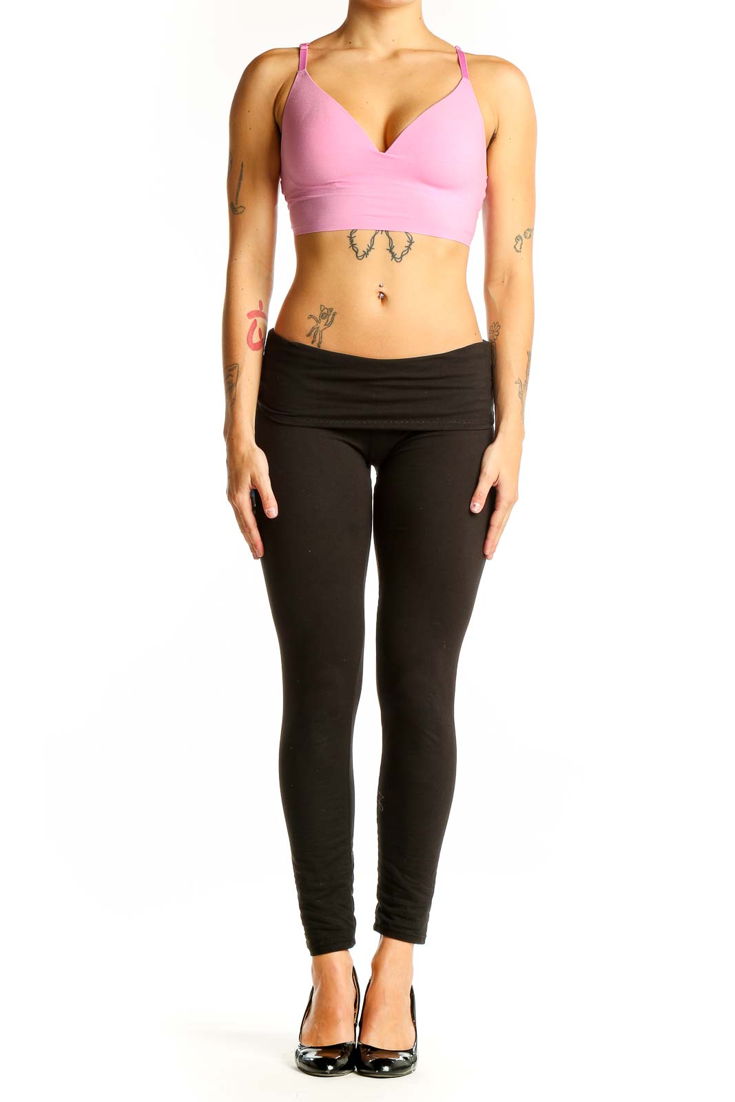 Front view of pink polyester crop top from Pink Victoria's Secret