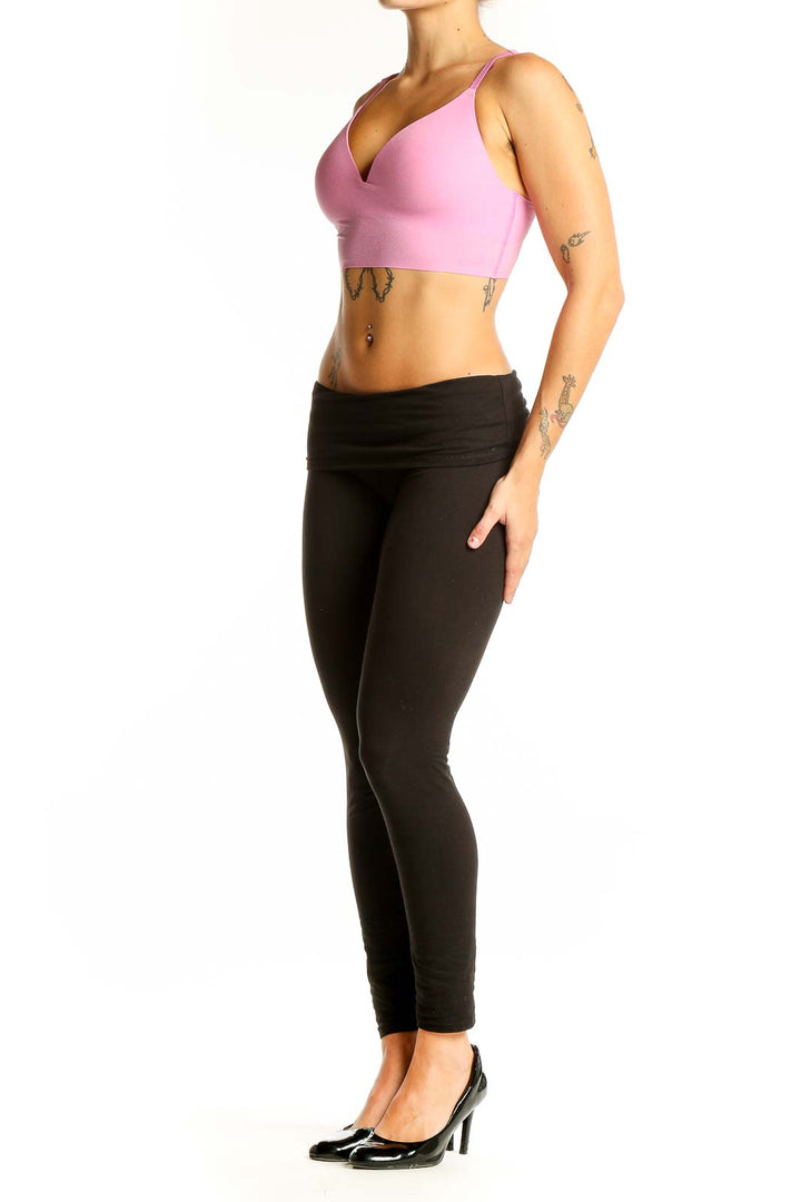 Front view of pink polyester crop top from Pink Victoria's Secret