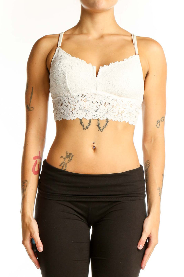 Front view of white lace crop top bralette from Pink Victoria's Secret