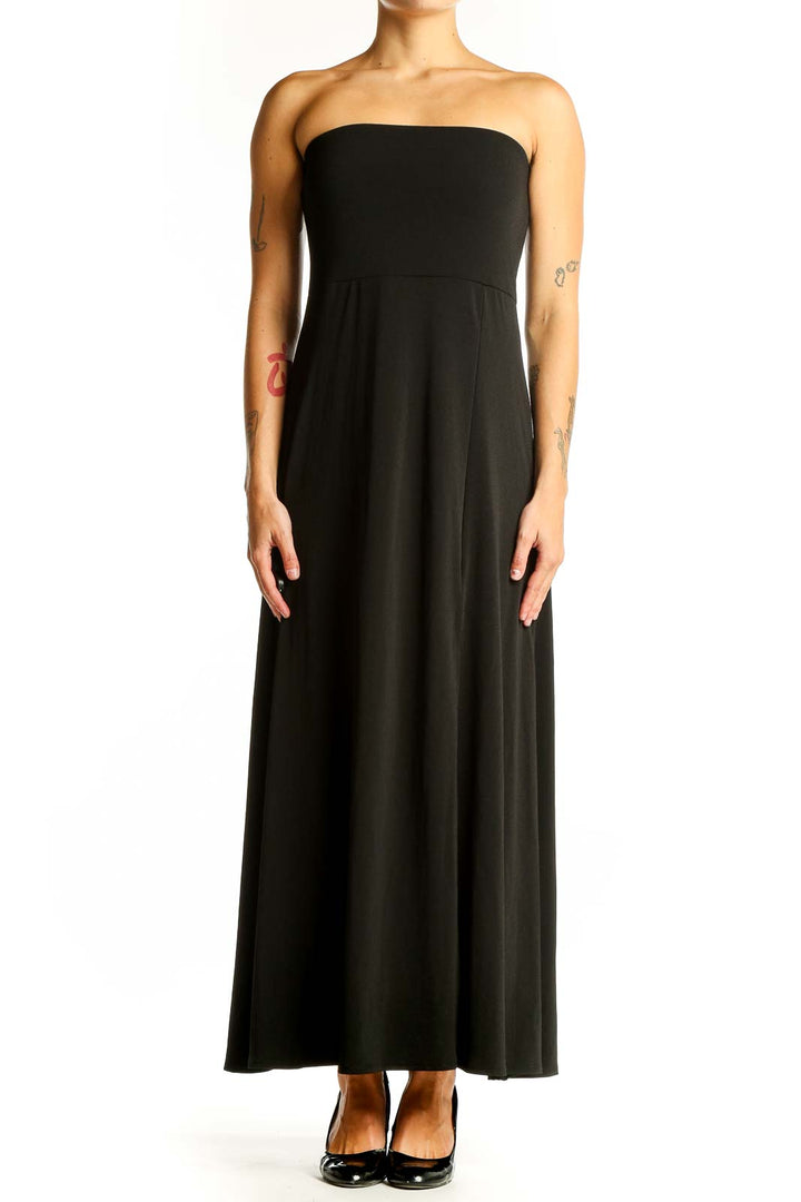 Front view of black strapless maxi dress from Banana Republic