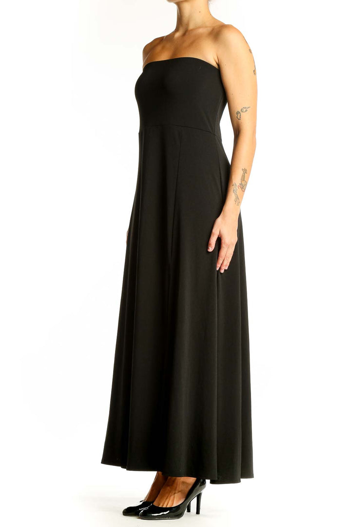 Front view of black strapless maxi dress from Banana Republic