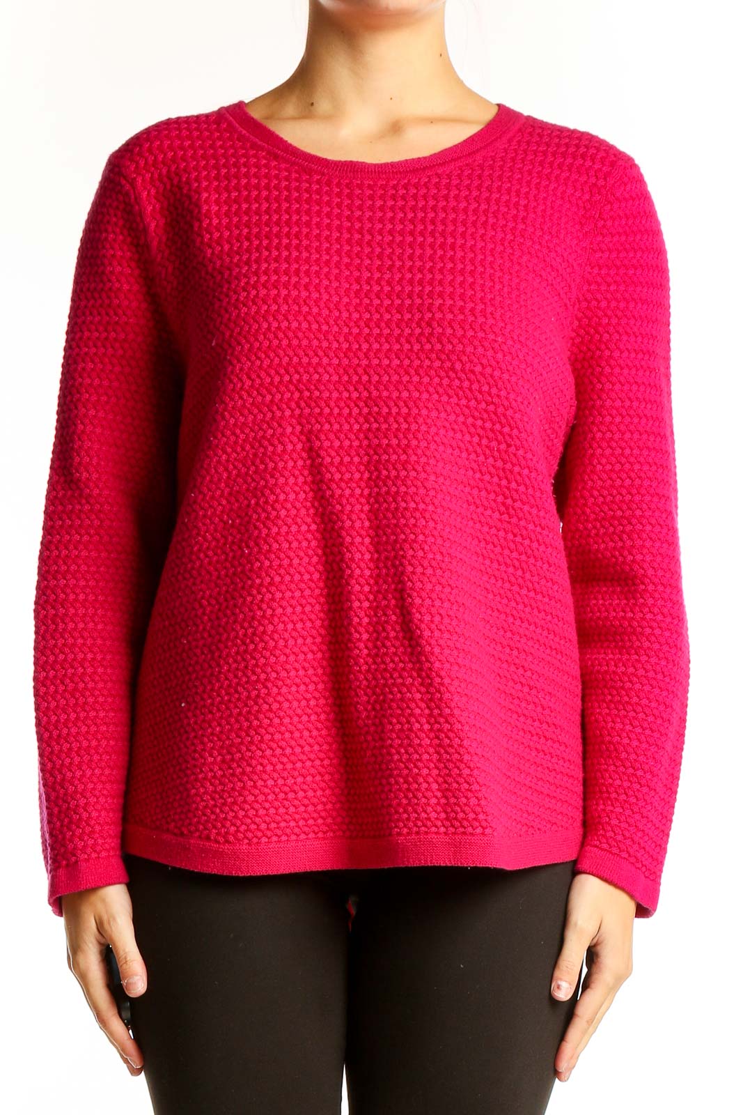 Front view of hot pink textured knit sweater from Talbots