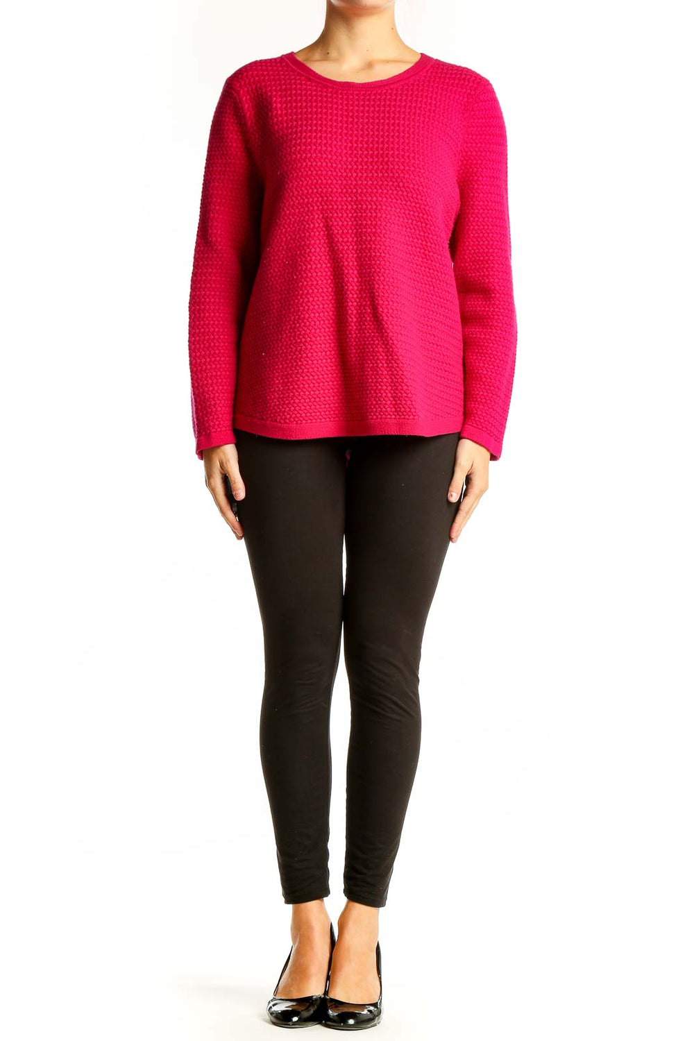 Front view of hot pink textured knit sweater from Talbots