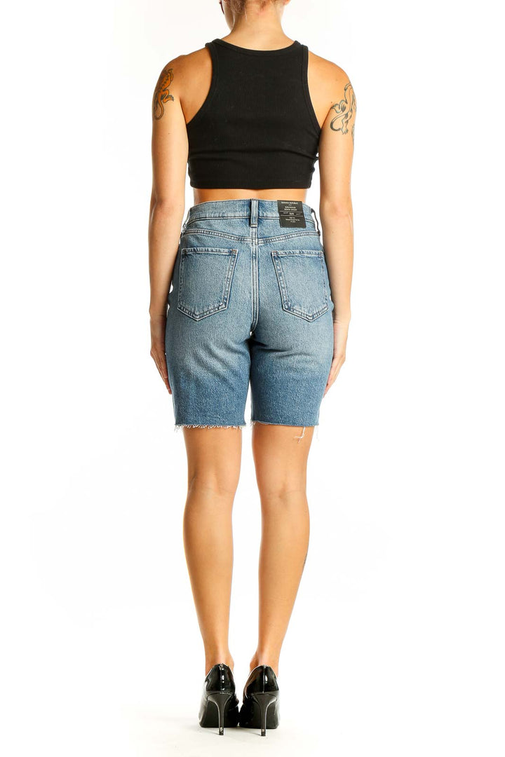 Back view of light blue denim Bermuda shorts from Banana Republic