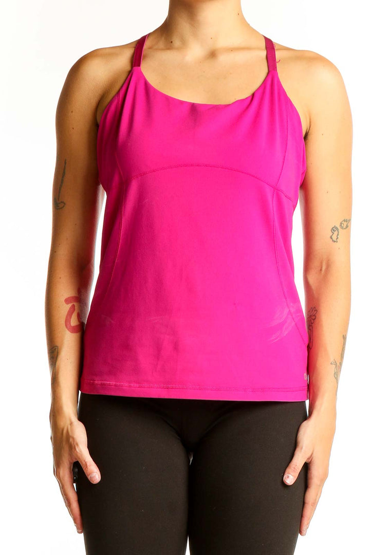 Front view of hot pink Alo sleeveless athletic tank top