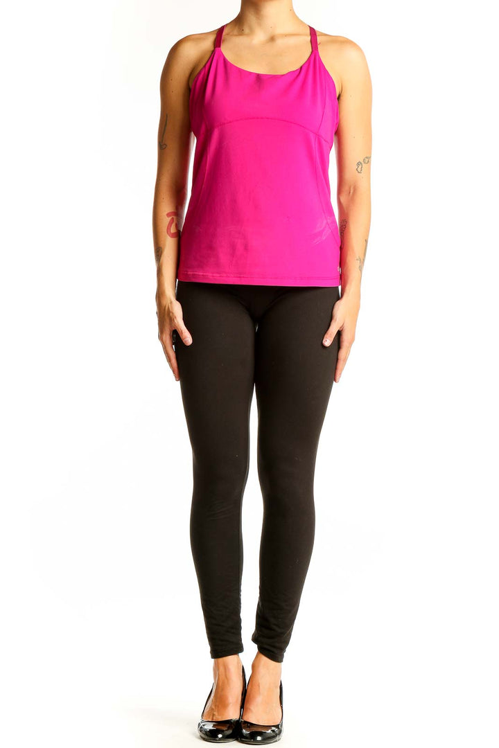 Front view of hot pink Alo sleeveless athletic tank top