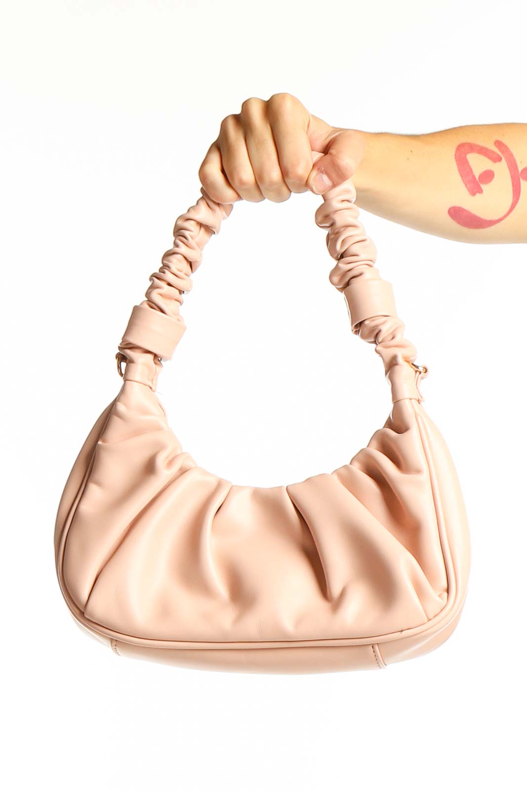 Front view of Urban Expressions blush ruched shoulder bag