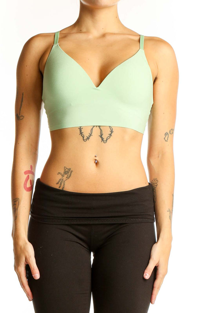 Front view of mint green V-neck crop top by Pink Victoria's Secret