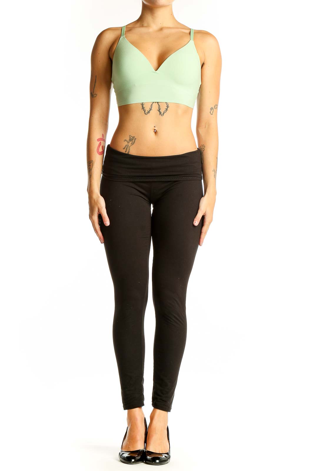 Front view of mint green V-neck crop top by Pink Victoria's Secret