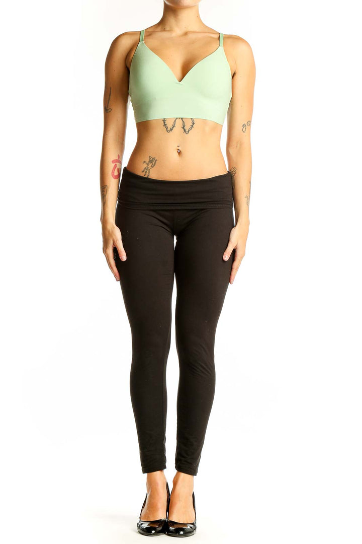 Front view of mint green V-neck crop top by Pink Victoria's Secret